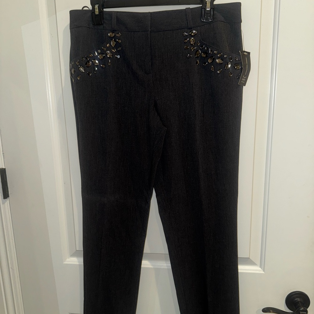 Embellished Charcoal Gray Pants